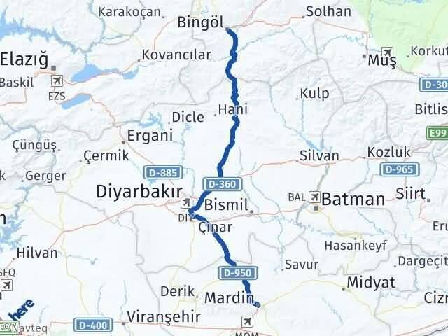 Mardin Artuklu Bingöl Arası Kaç Km - Yol Haritası