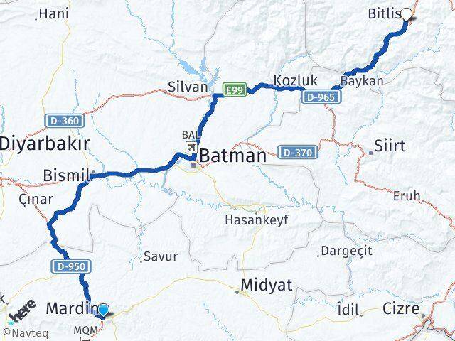 Mardin Artuklu Bitlis Arası Kaç Km - Yol Haritası