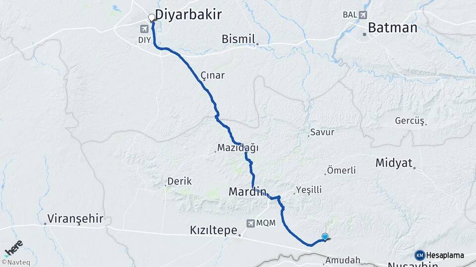 Mardin Artuklu Dara Diyarbakır Arası Kaç Km - Yol Haritası