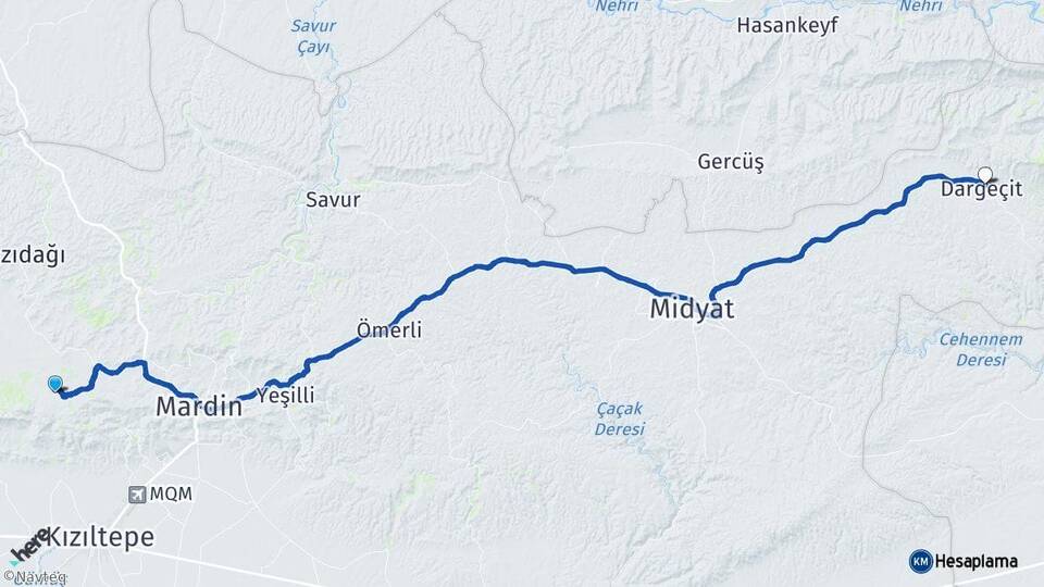 Mardin Artuklu Dargeçit Arası Kaç Km - Yol Haritası