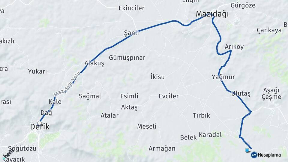 Mardin Artuklu Derik Arası Kaç Km - Yol Haritası