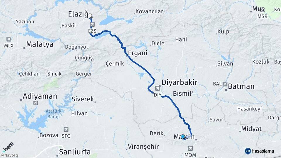 Mardin Artuklu Elazığ Arası Kaç Km - Yol Haritası