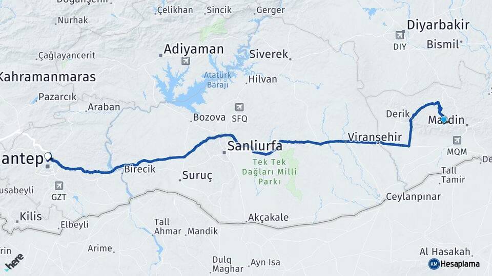 Mardin Artuklu Gaziantep Arası Kaç Km - Yol Haritası