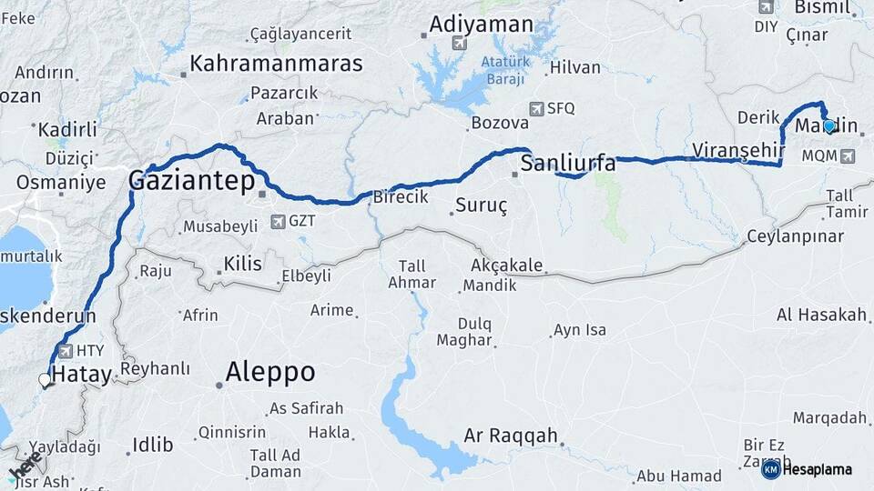 Mardin Artuklu Hatay Arası Kaç Km - Yol Haritası