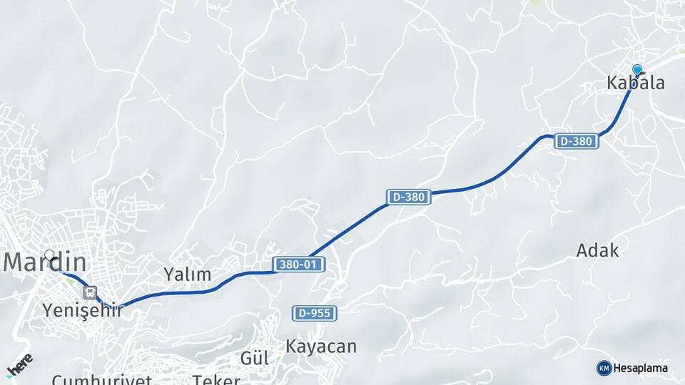 Mardin Artuklu Kabala Arası Kaç Km - Yol Haritası
