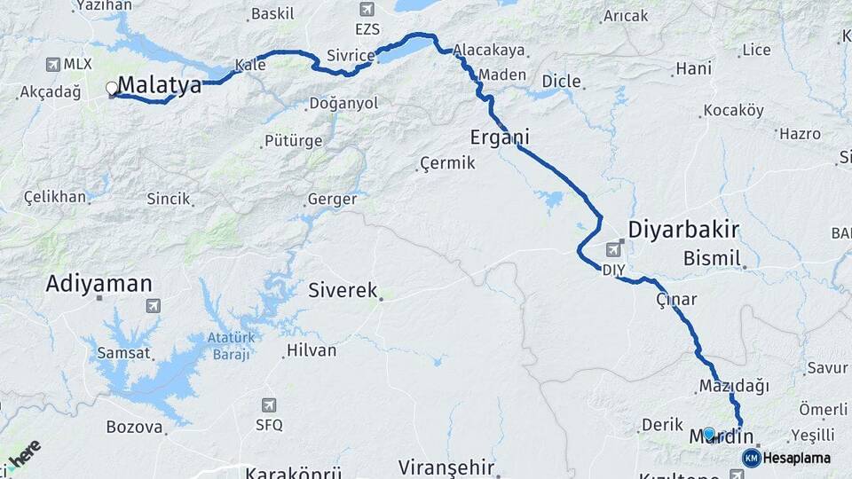 Mardin Artuklu Malatya Arası Kaç Km - Yol Haritası