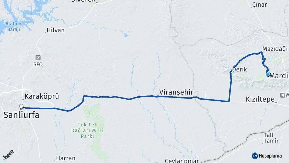 Mardin Artuklu Şanlıurfa Arası Kaç Km - Yol Haritası
