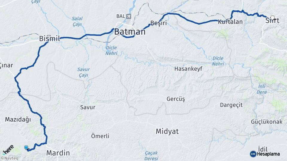 Mardin Artuklu Siirt Arası Kaç Km - Yol Haritası