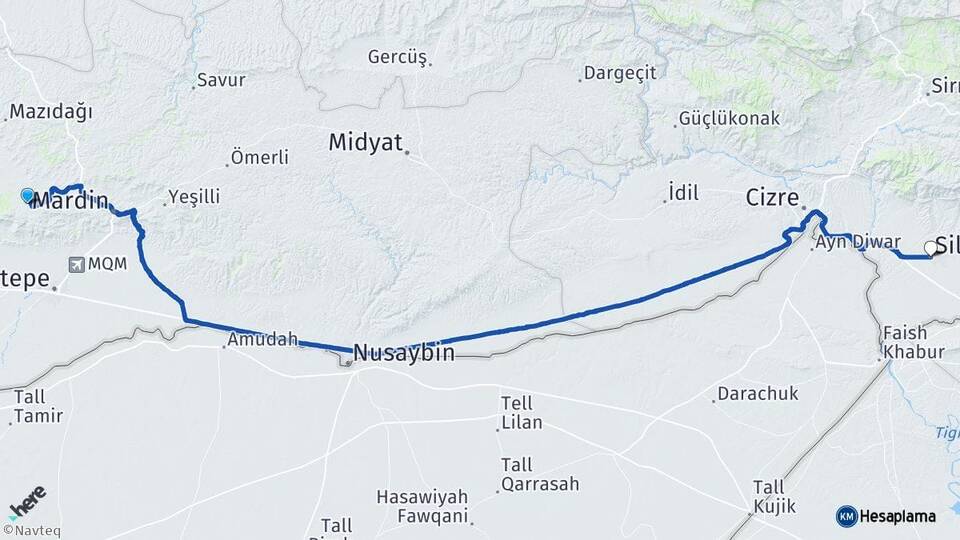 Mardin Artuklu Silopi Şırnak Arası Kaç Km - Yol Haritası