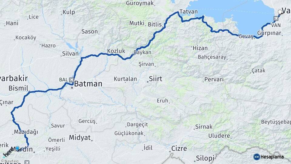 Mardin Artuklu Van Arası Kaç Km - Yol Haritası