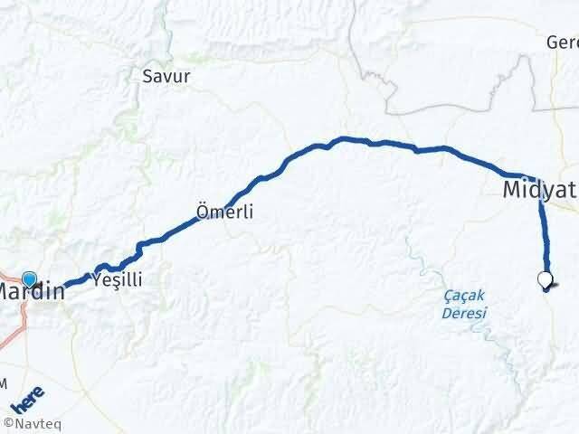 Mardin Artuklu Yemişli Midyat Arası Kaç Km - Yol Haritası