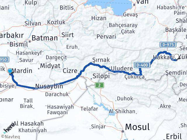 Mardin Artuklu Yüksekova Hakkari Arası Kaç Km - Yol Haritası