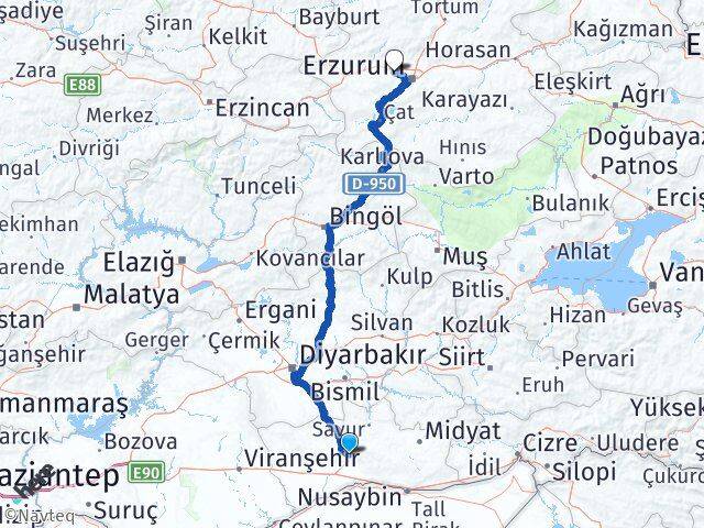 Mardin Aziziye Erzurum Arası Kaç Km - Yol Haritası