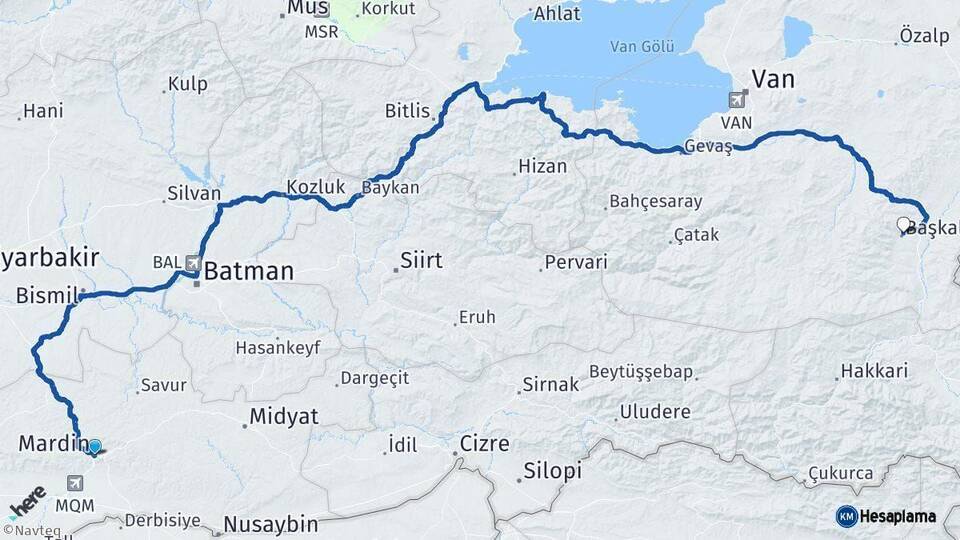 Mardin Başkale Van Arası Kaç Km - Yol Haritası