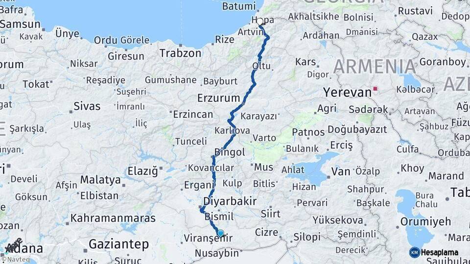 Mardin Borçka Artvin Arası Kaç Km - Yol Haritası