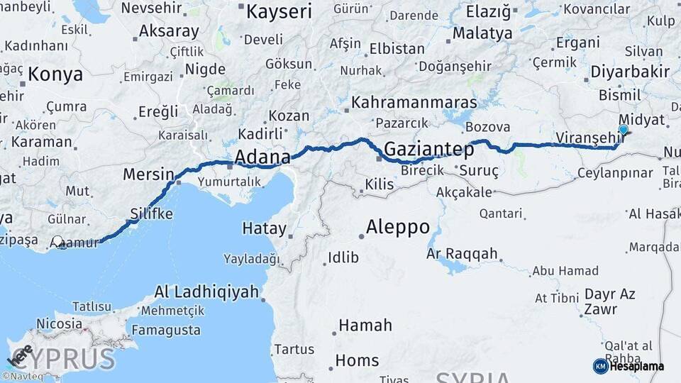 Mardin Bozyazı Mersin Arası Kaç Km - Yol Haritası