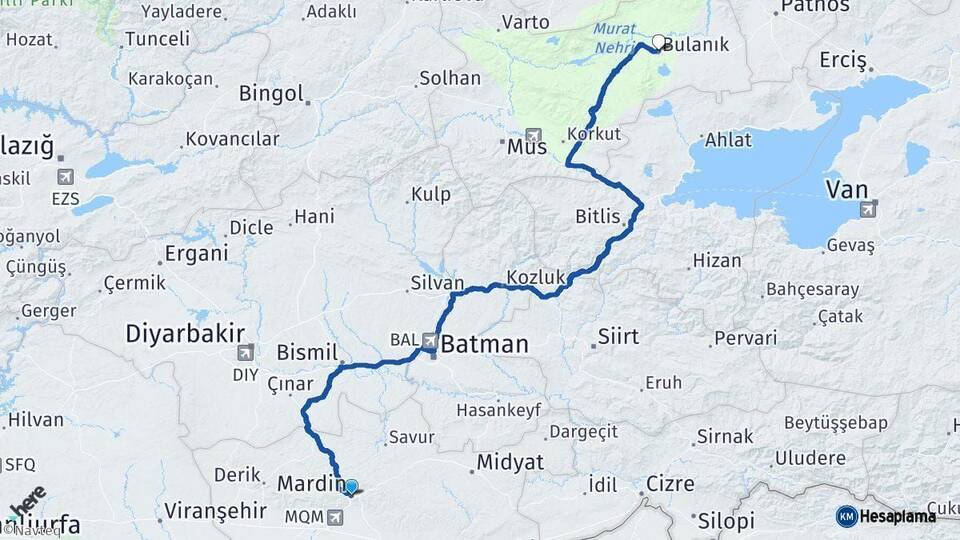 Mardin Bulanık Muş Arası Kaç Km - Yol Haritası