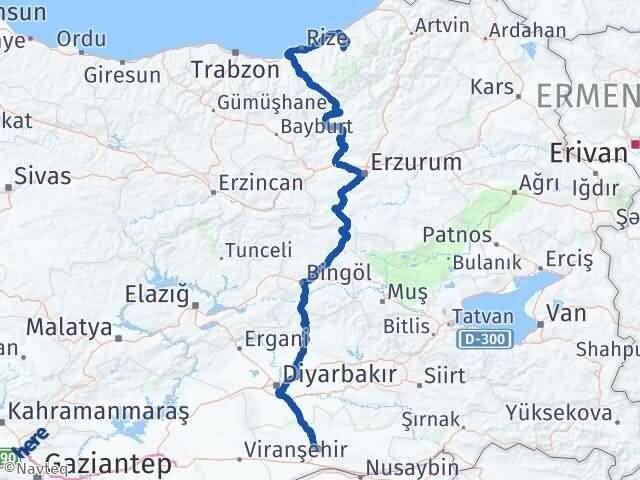 Mardin Çamlıhemşin Rize Arası Kaç Km - Yol Haritası