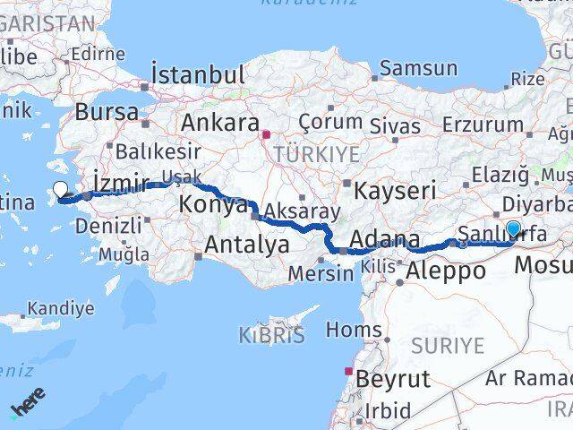 Mardin Çeşme İzmir Arası Kaç Km - Yol Haritası