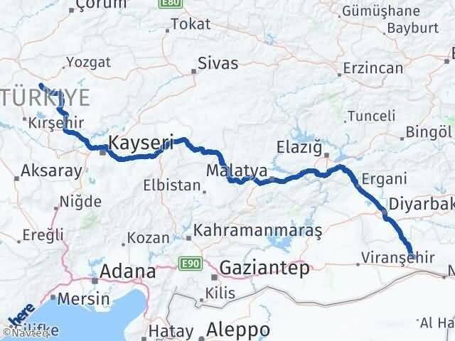Mardin Çiçekdağı Kırşehir Arası Kaç Km - Yol Haritası