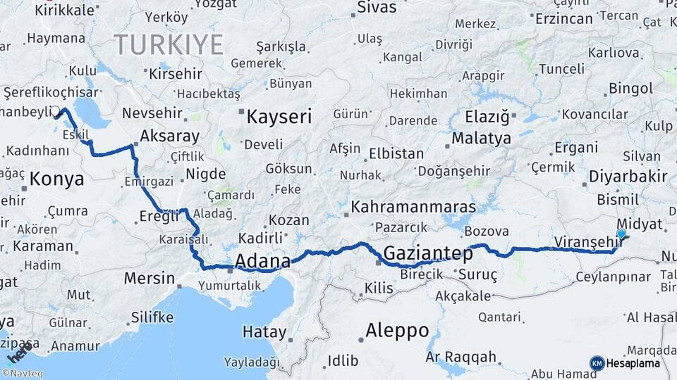 Mardin Cihanbeyli Konya Arası Kaç Km - Yol Haritası
