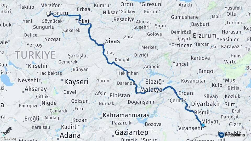 Mardin Çorum Arası Kaç Km - Yol Haritası