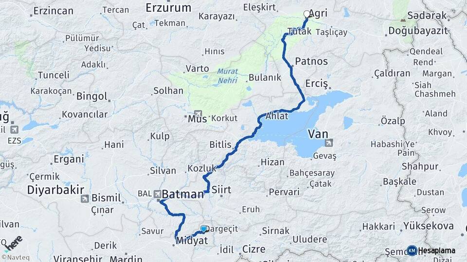 Mardin Dargeçit Ağrı Arası Kaç Km - Yol Haritası