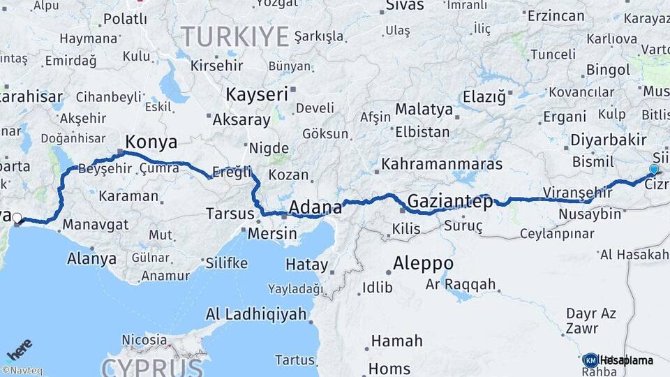 Mardin Dargeçit Antalya Arası Kaç Km - Yol Haritası