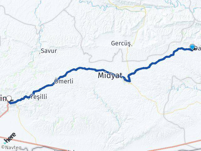 Mardin Dargeçit Artuklu Arası Kaç Km - Yol Haritası