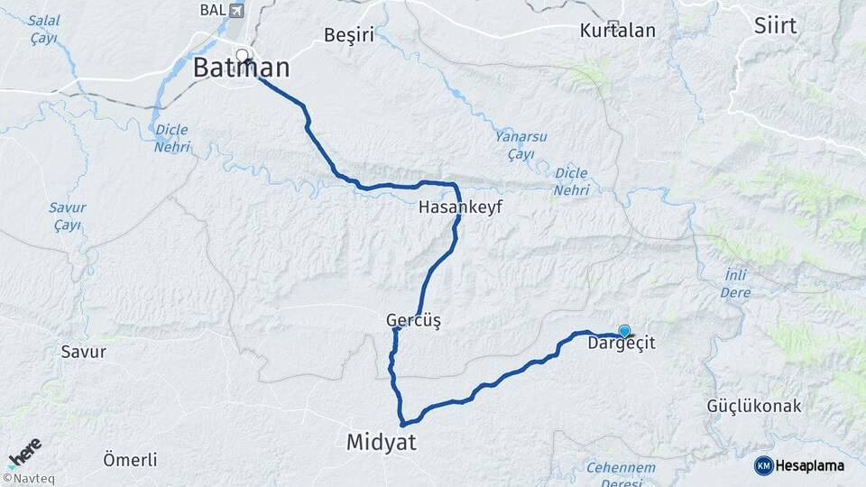 Mardin Dargeçit Batman Arası Kaç Km - Yol Haritası
