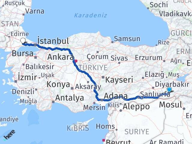 Mardin Dargeçit Çorlu Tekirdağ Arası Kaç Km - Yol Haritası