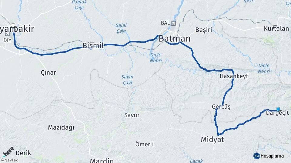 Mardin Dargeçit Diyarbakır Arası Kaç Km - Yol Haritası