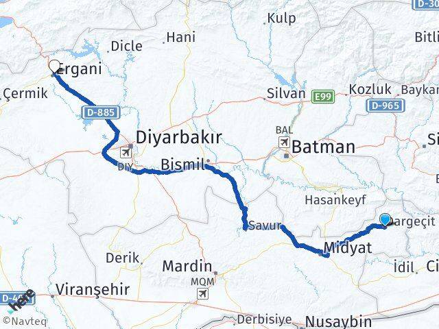 Mardin Dargeçit Ergani Diyarbakır Arası Kaç Km - Yol Haritası