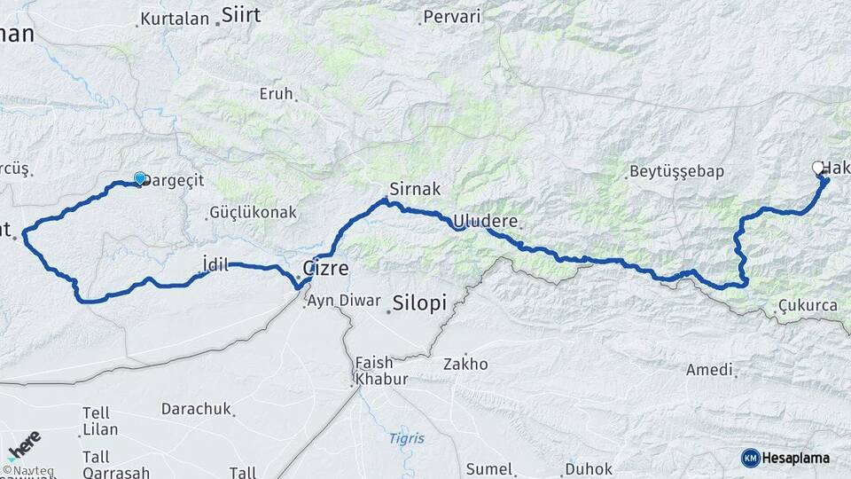 Mardin Dargeçit Hakkari Arası Kaç Km - Yol Haritası
