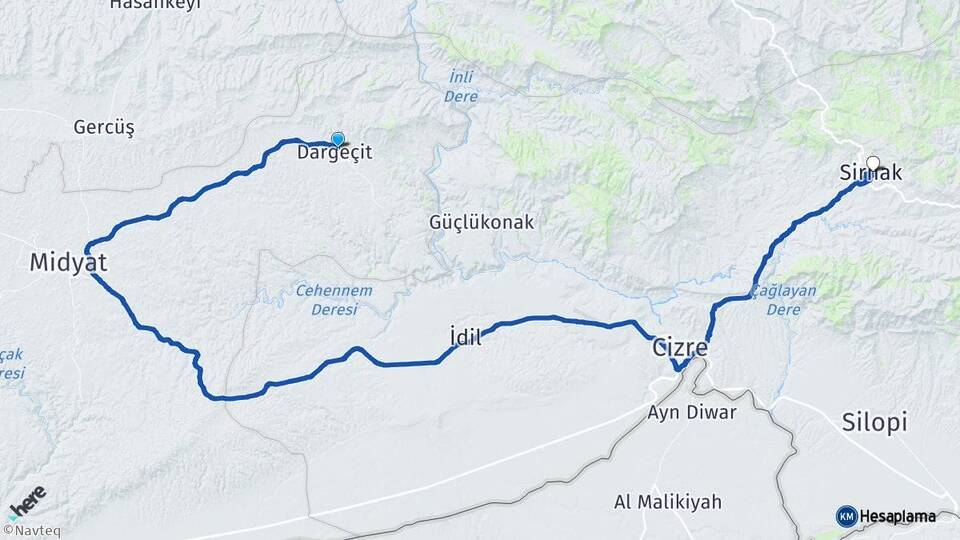 Mardin Dargeçit Şırnak Arası Kaç Km - Yol Haritası