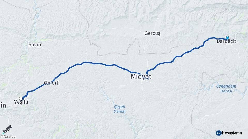 Mardin Dargeçit Yeşilli Arası Kaç Km - Yol Haritası