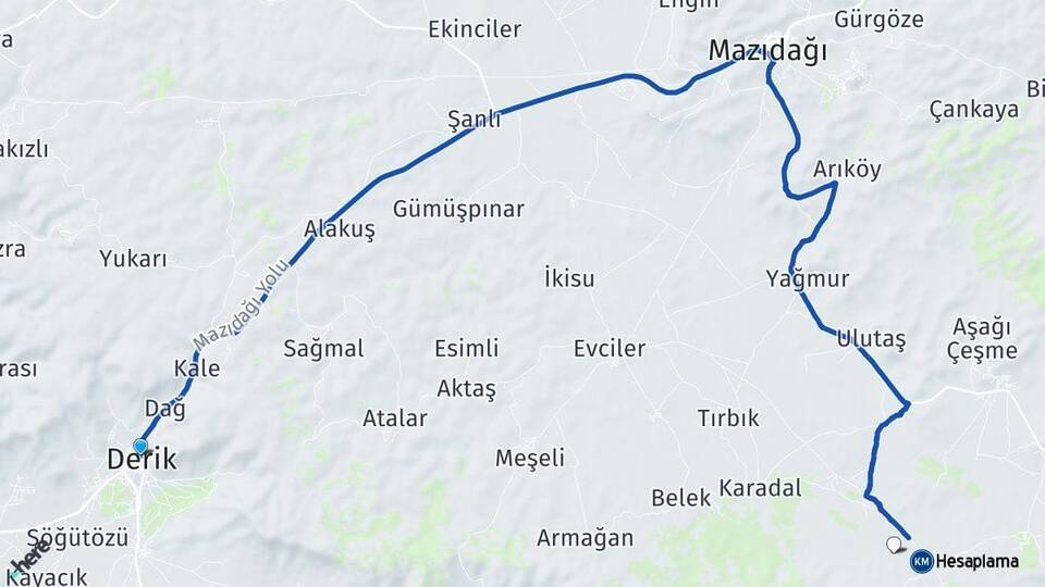 Mardin Derik Artuklu Arası Kaç Km - Yol Haritası