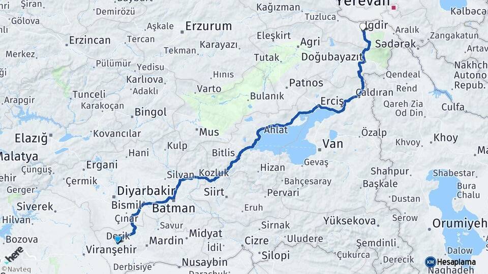 Mardin Derik Iğdır Arası Kaç Km - Yol Haritası