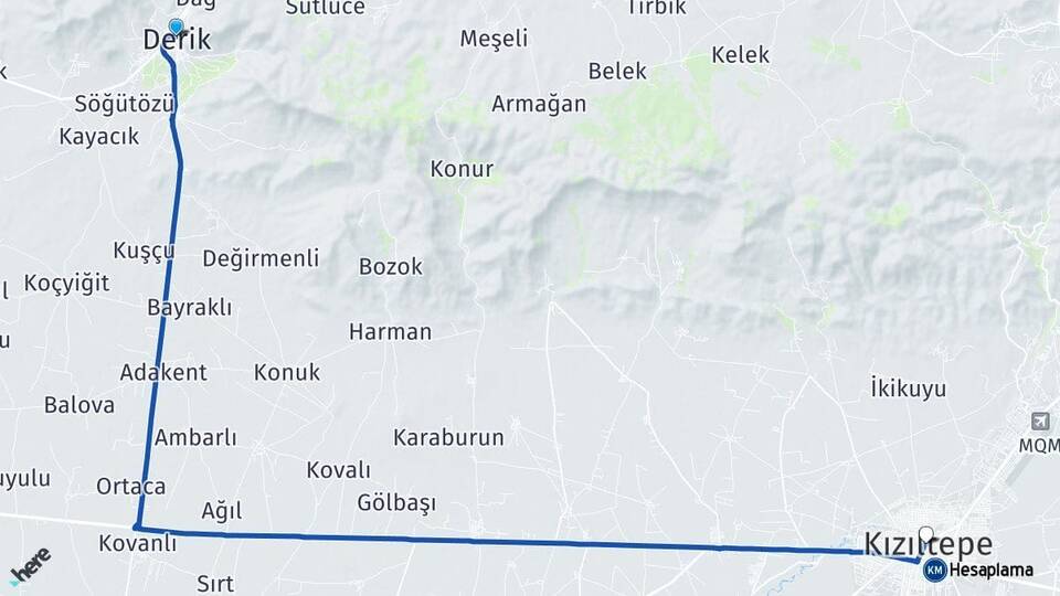Mardin Derik Kızıltepe Arası Kaç Km - Yol Haritası