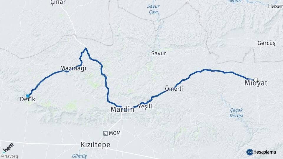 Mardin Derik Midyat Arası Kaç Km - Yol Haritası