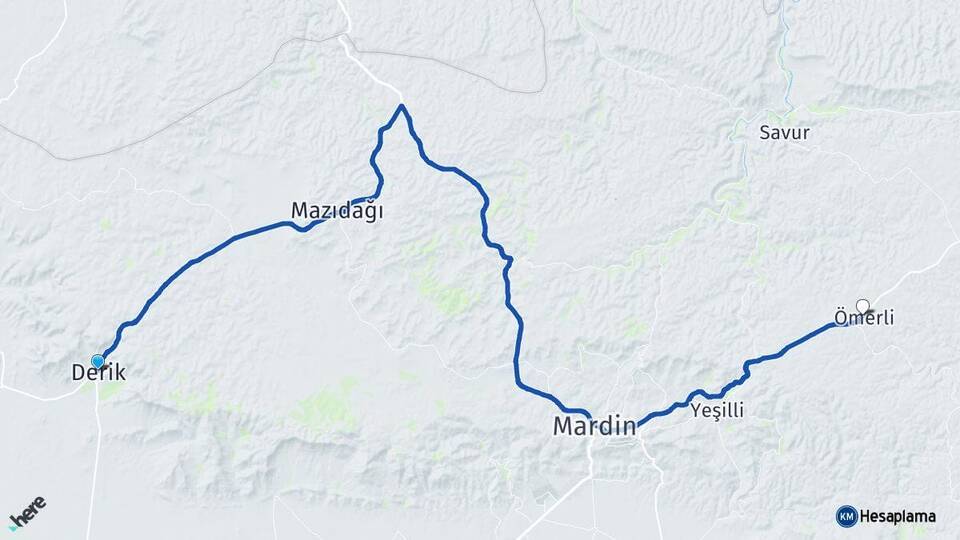 Mardin Derik Ömerli Arası Kaç Km - Yol Haritası