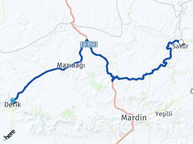 Mardin Derik Savur Arası Kaç Km - Yol Haritası
