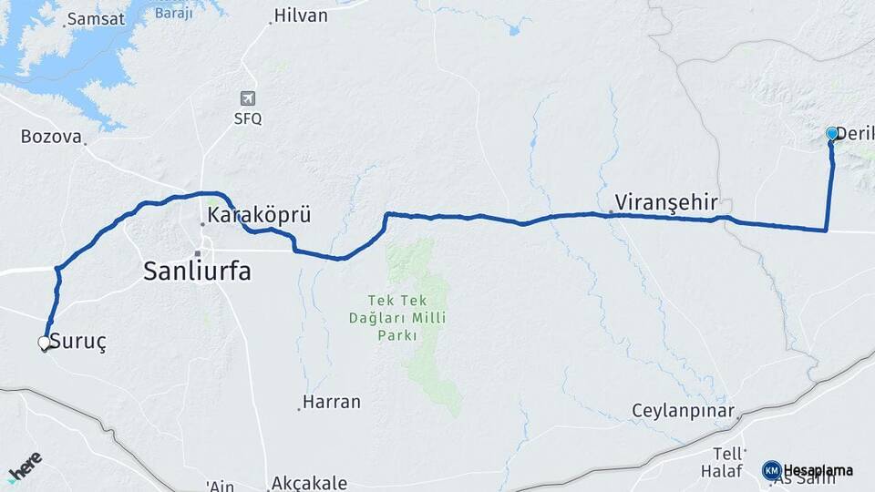 Mardin Derik Suruç Şanlıurfa Arası Kaç Km - Yol Haritası