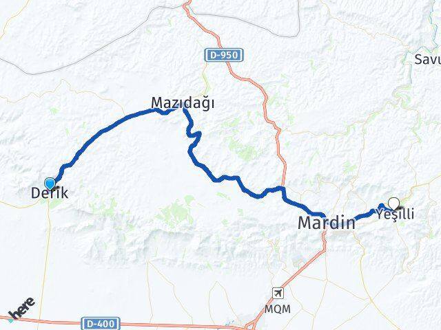 Mardin Derik Yeşilli Arası Kaç Km - Yol Haritası