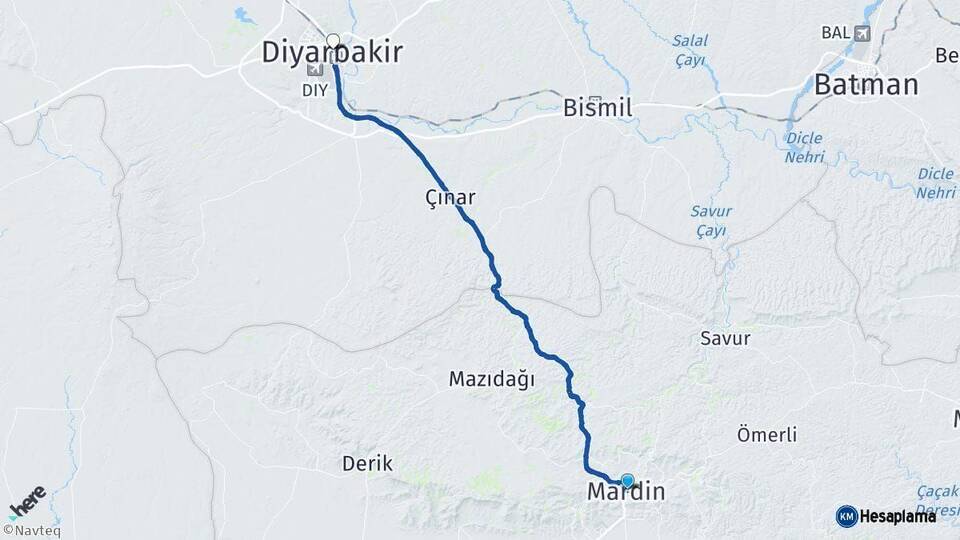 Mardin Diyarbakır Arası Kaç Km - Yol Haritası