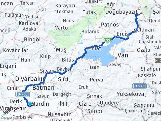 Mardin Doğubayazıt Ağrı Arası Kaç Km - Yol Haritası