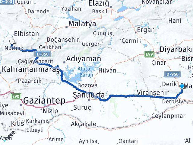 Mardin Ekinözü Kahramanmaraş Arası Kaç Km - Yol Haritası