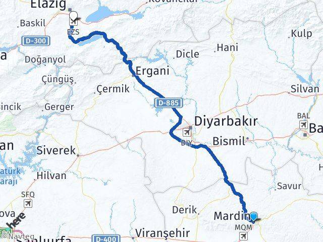 Mardin Elazığ Havalimanı Arası Kaç Km - Yol Haritası