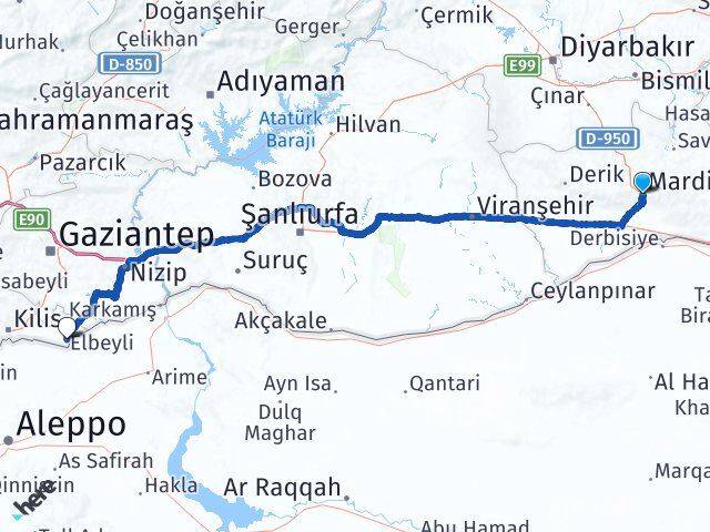 Mardin Elbeyli Kilis Arası Kaç Km - Yol Haritası