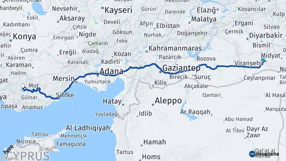 Mardin Ermenek Karaman Arası Kaç Km - Yol Haritası